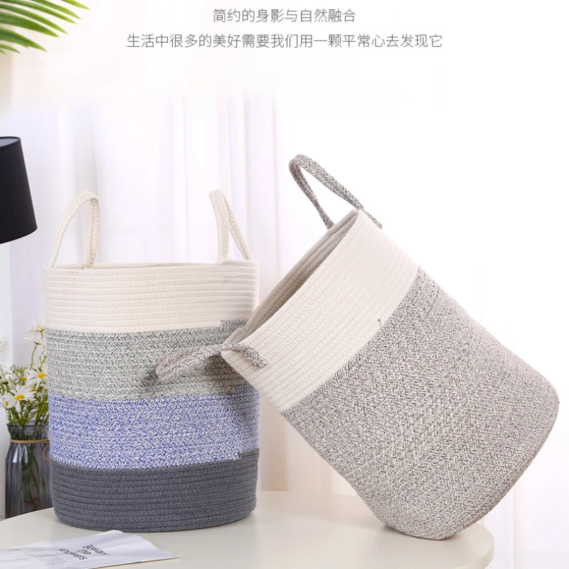 

Cotton Cord Woven Laundry Basket Household Goods Toy Storage Bag Living Room Bedroom Fabric Storage Baskets