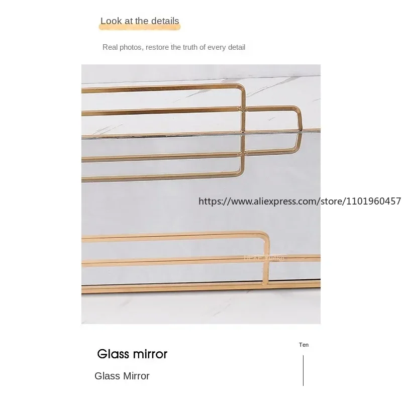 Golden Stroke Glass Mirror Rolling Tray Nordic Large Rectangle Tea Cup Wine Set Coffee Table Trays Decorative Organizer Kitchen