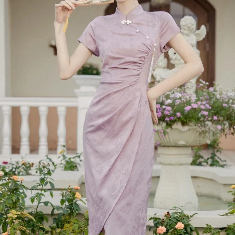 

2025 New Republic of China Style Young Style Youth Elegant Purple Cheongsam Improved Dress with High End Temperament