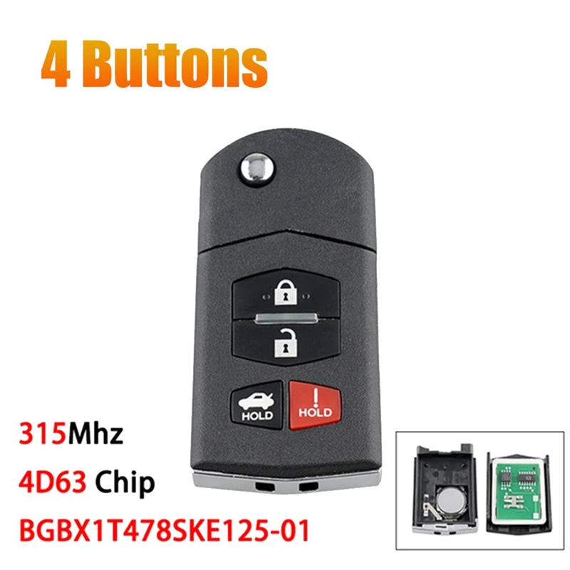 BGBX1T478SKE125-01 For Mazda Key 4D63 Chip Remote Key For Mazda 3 5 6 CX-7 CX-9 MX-5 Miata 315Mhz Smart Car Key