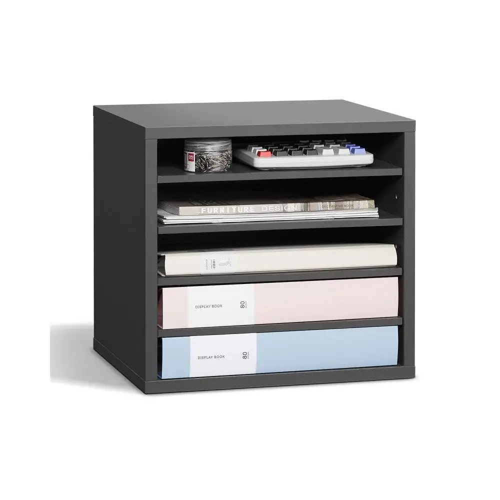 

Literature Organizer 5 Compartment Office Mailbox Sorter Medium Density Fiberboard Storage for files Documents Papers Grey