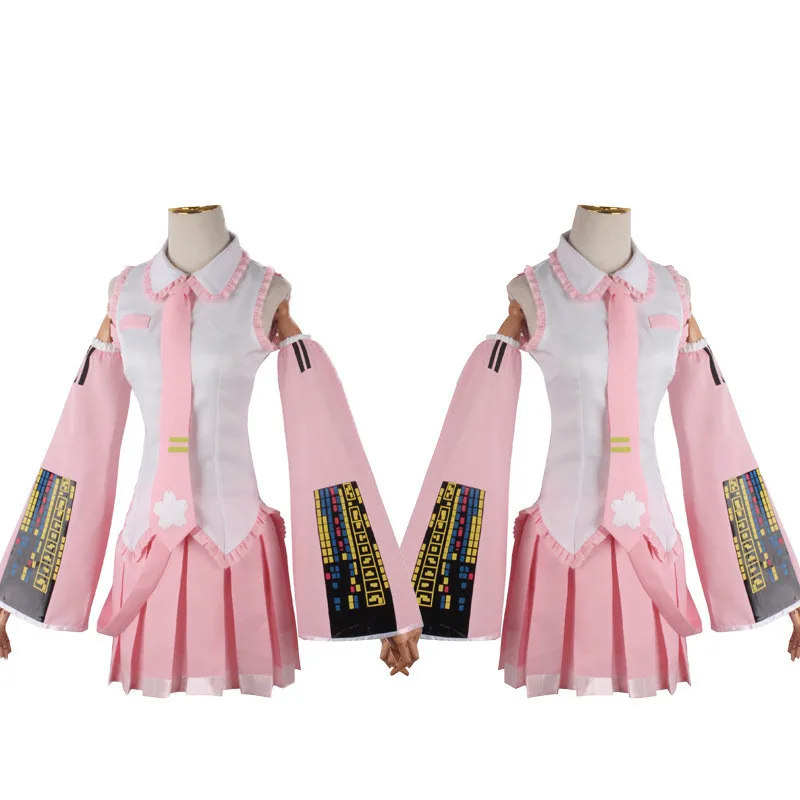 Anime Hatsune Miku Cosplay Costume Kawaii Pink Maid Top Skirt Hand Sleeve Tie Belt Socks Gifts Halloween Props