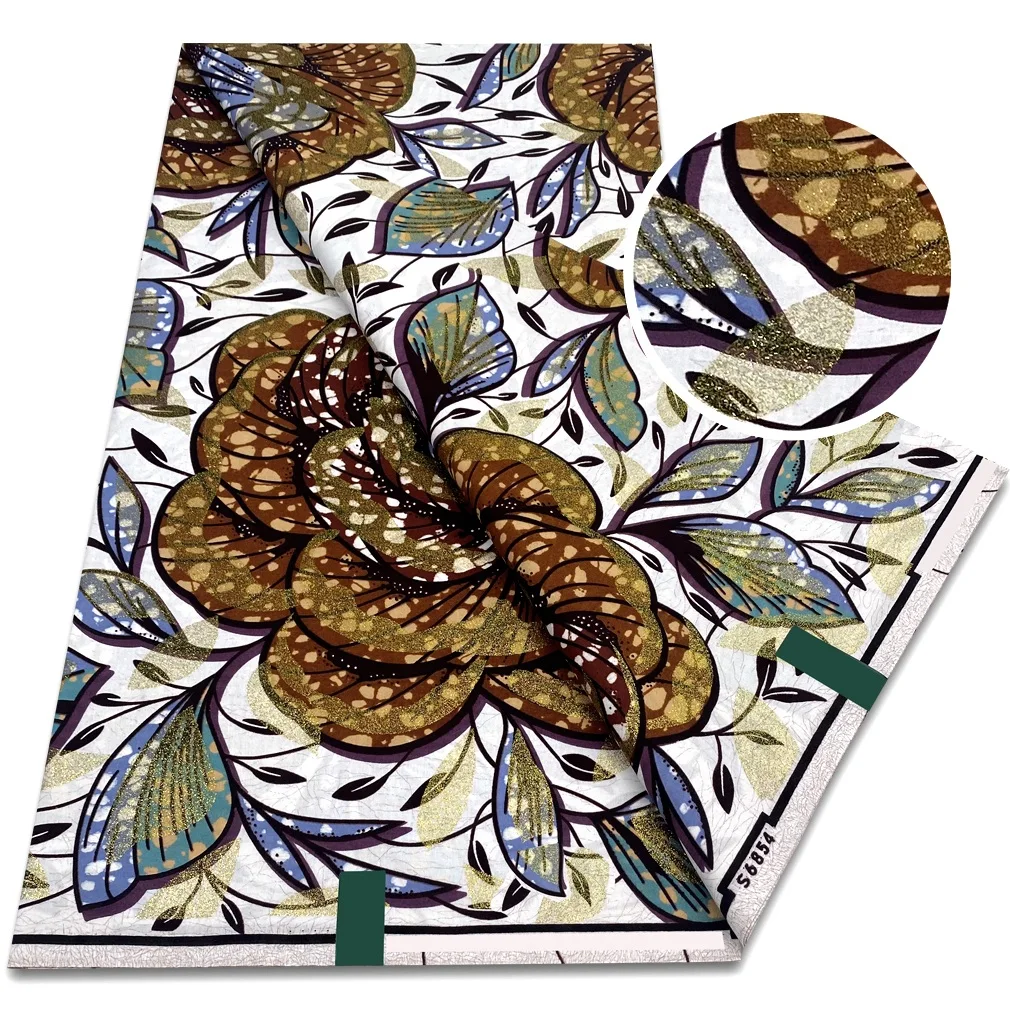 

Newest Super African Grand Wax Fabric Good Quality Women Pagne Flash Gold Print Batik African Glitter Sprinkle Wax Fabric 6yards