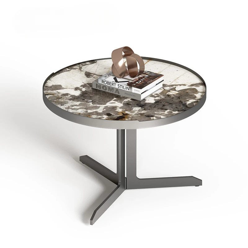 Pandora Rock Surface Solid Stainless Steel Minimalist Household Sofa Round Edge Table