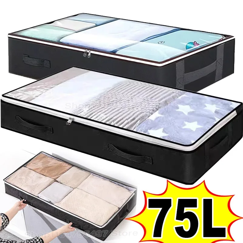 75L/40L Under Bed Storage Bag for Portable Foldable Quilt Bags Wardrobe Clothes Organizer Box Dustproof Organizer Large Capacity