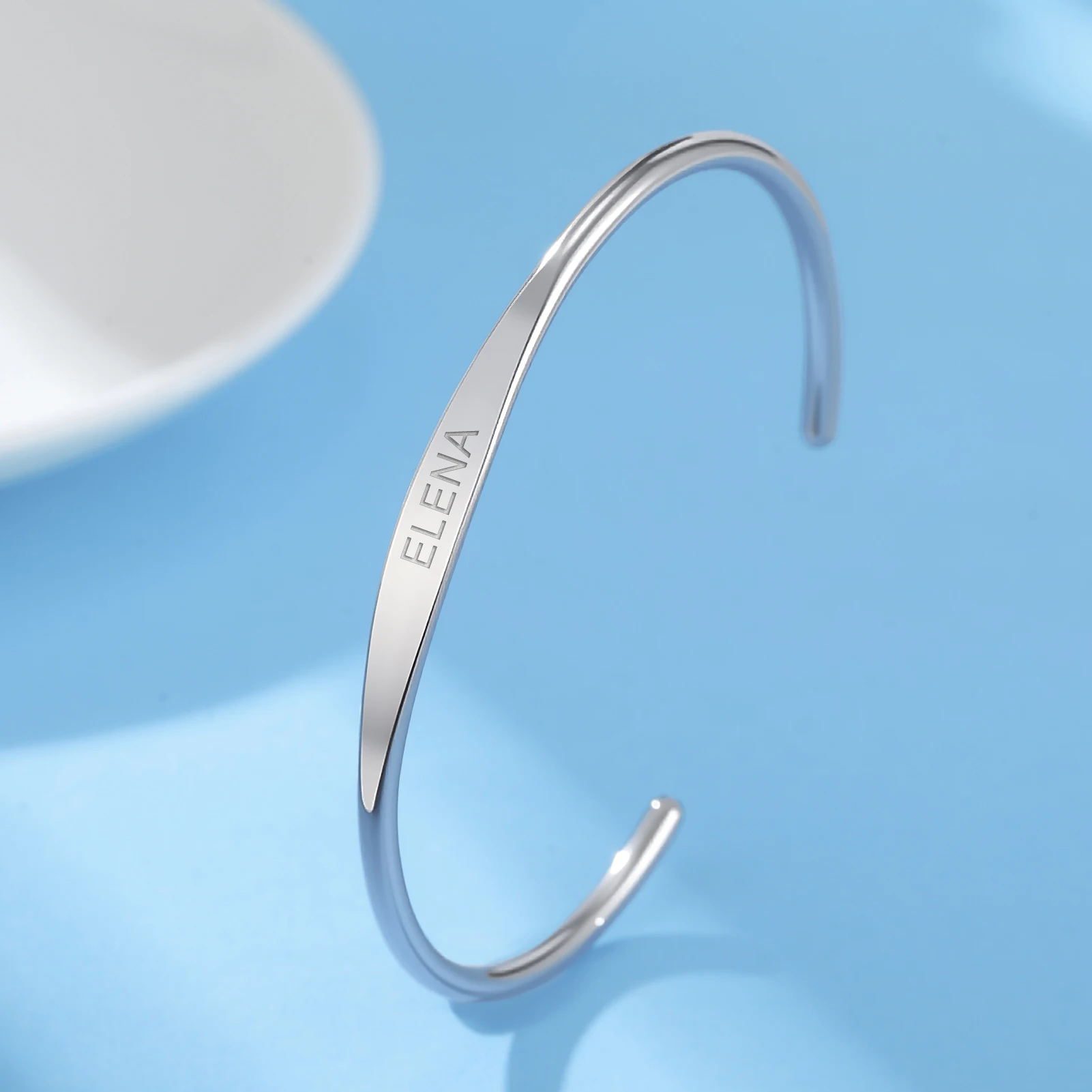 Couple Name Engrave Flat Bar Open Cuff Bangle Custom Personalized Bracelet Gift for Her Him Women Men Stainless Steel Jewelry