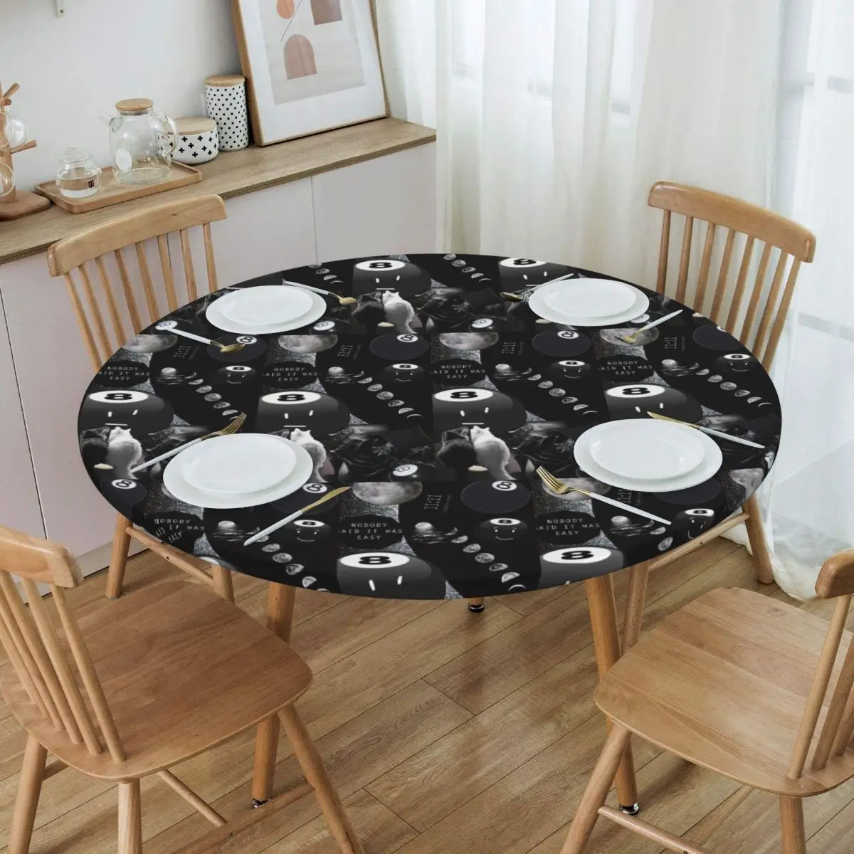 Battle For Dream Island BFDI 8-Ball Waterproof Round Tablecloth Oilproof Table Cloth for Kitchen Events Dining Table Cover