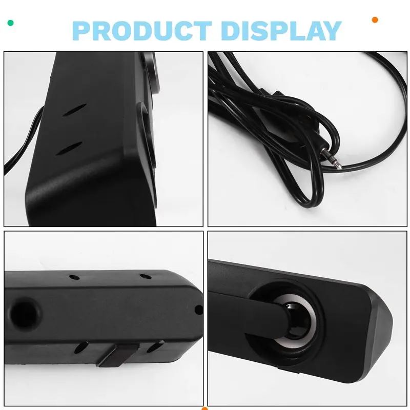 AA60 USB Wired Sound Bar, 9D Stereo Speaker for PC Laptop Projector, 3.5mm Aux with Ice Flame Lighting, 2.0 Channel Black