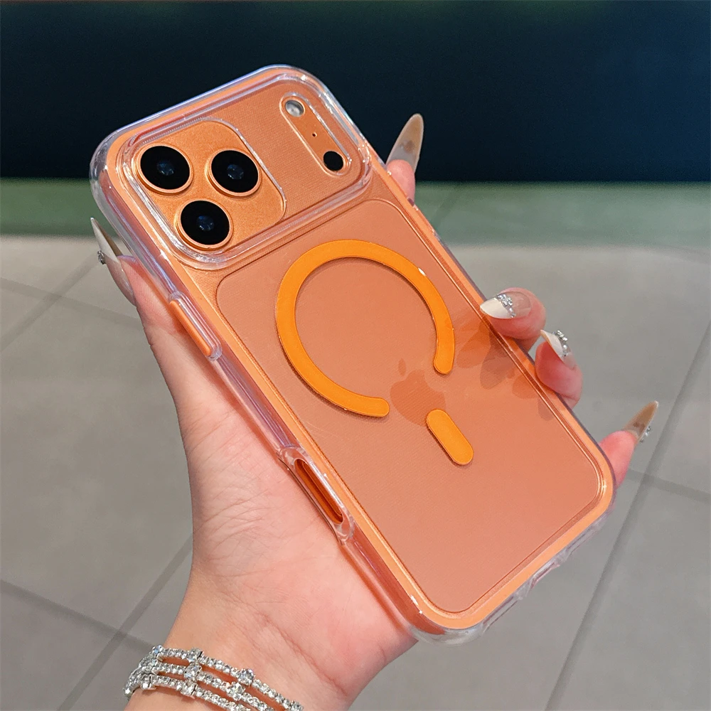 2 في 1 حافظة هاتف شفافة مغناطيسية لهاتف آيفون 17 برو ماكس 16 15 بلس 14 13 12 11 لأجهزة هوائية Magsafe غطاء شفاف مقاوم للصدمات