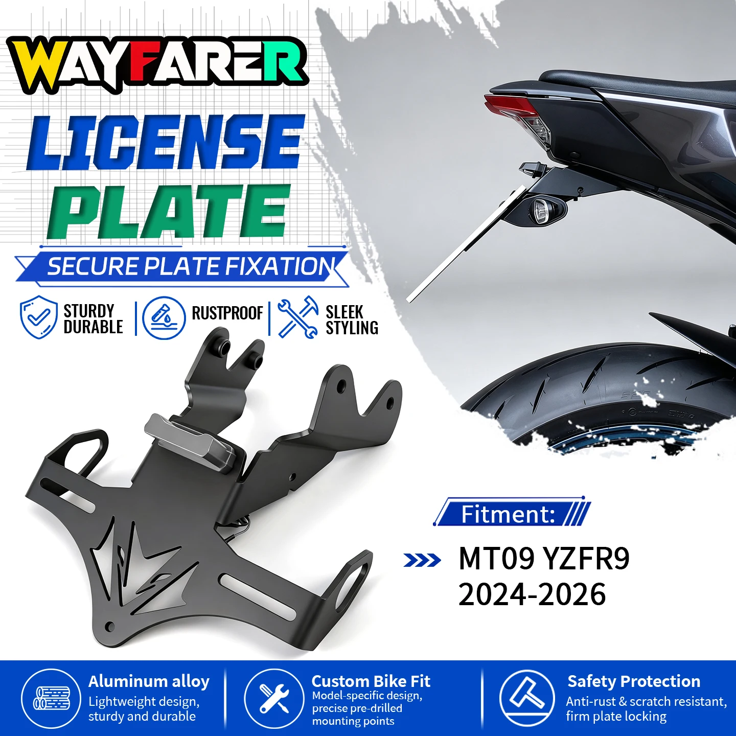 2026 License Plate Holder For MT09 MT-09 MT09SP MT-09/SP YZFR9 YZF-R9 2024-2025 Rear Tail Stock Tidy Tailstock Bracket CNC Parts