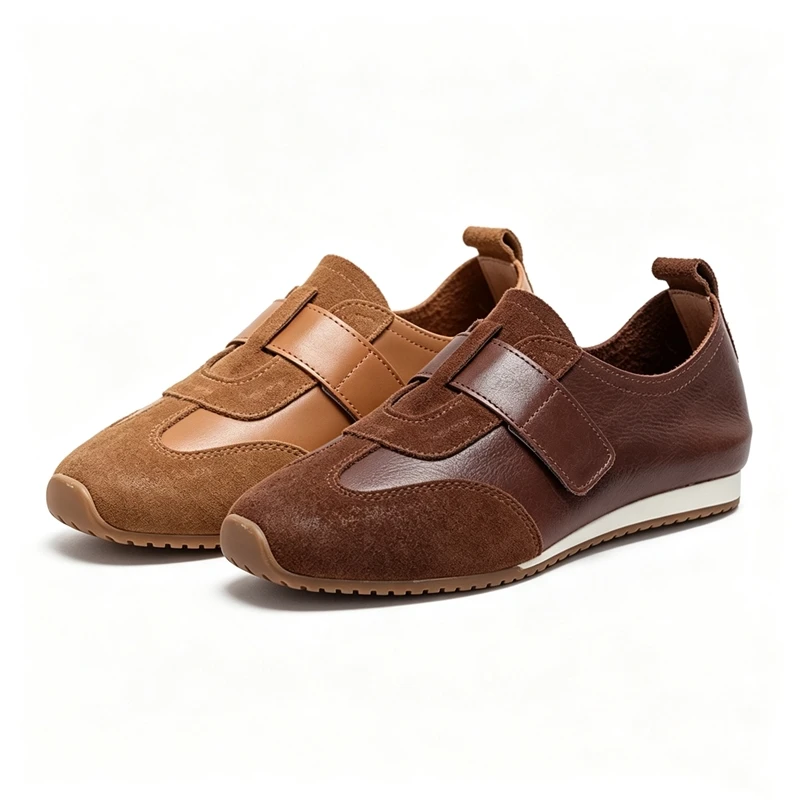 AIYUQI 2026 new Women Retro Flat Sneakers Closure Spliced Suede Leather Training shoes Casual Daily Walking Ladies Shoes
