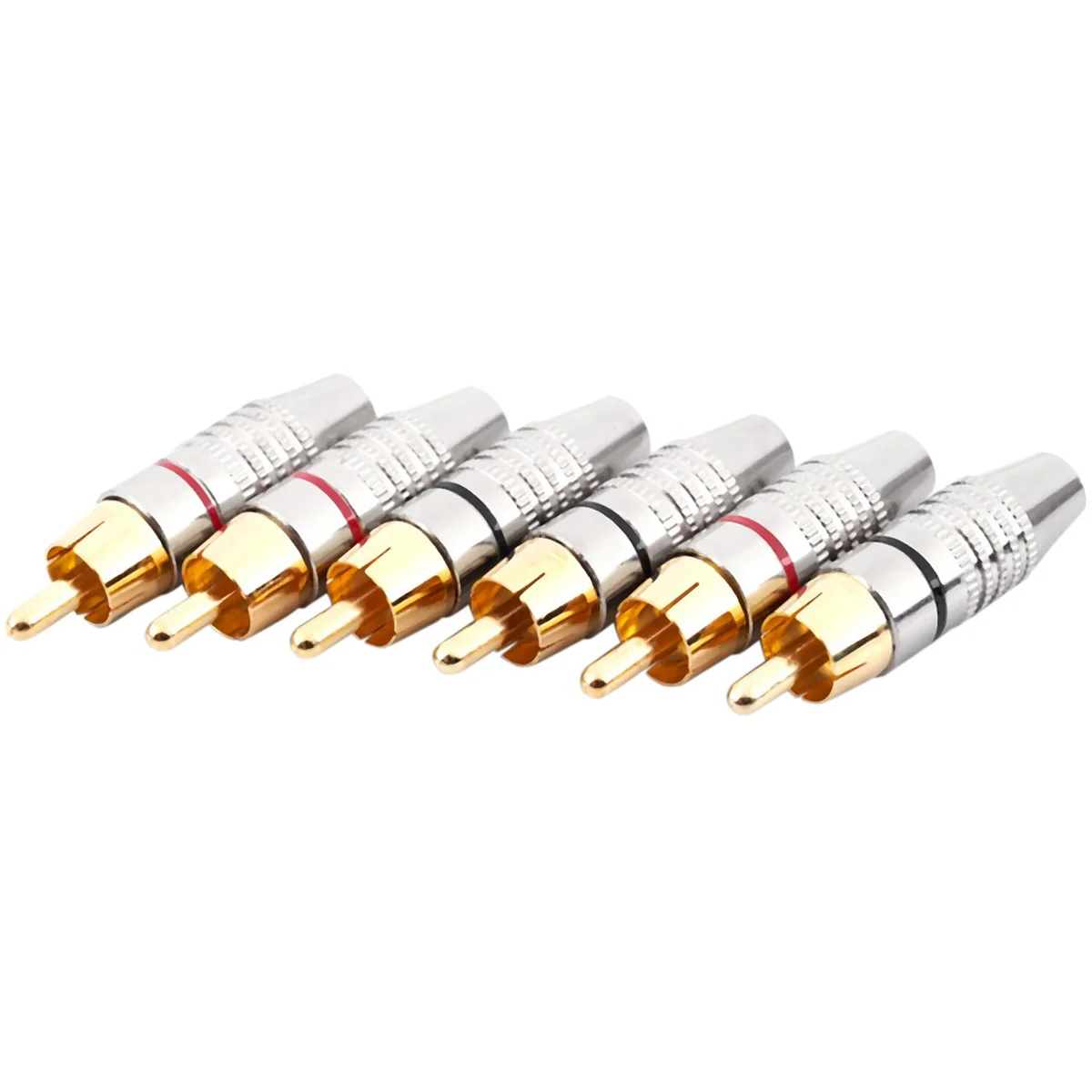 Male Plug Adapter, Audio Phono Gold Plated Solder Connector,Hi End - 6-Pack,silver