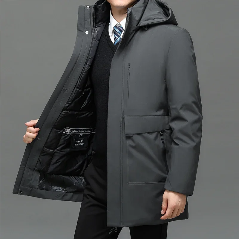 

Men's Long Plush Thickened Parkas 2 pieces Winter Jacket Men's Parker Coat Winter Warm Thick Zipper Coat Padded Overcoat