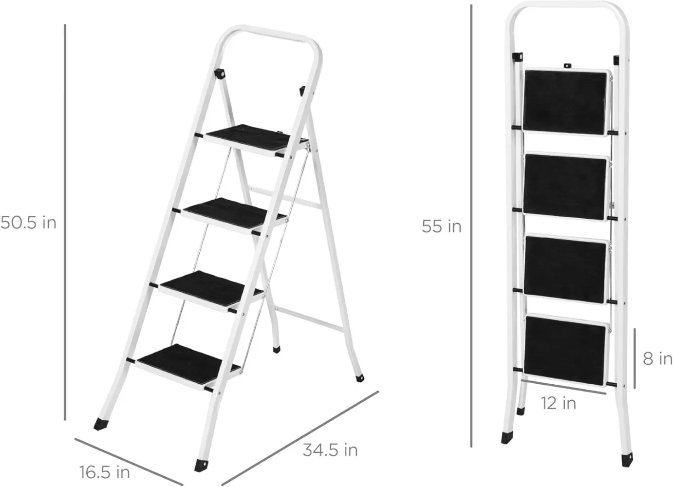 4-Step Portable Folding Heavy-Duty Steel Ladder w/Hand Rail, Wide Platform Steps, 330lbs Capacity