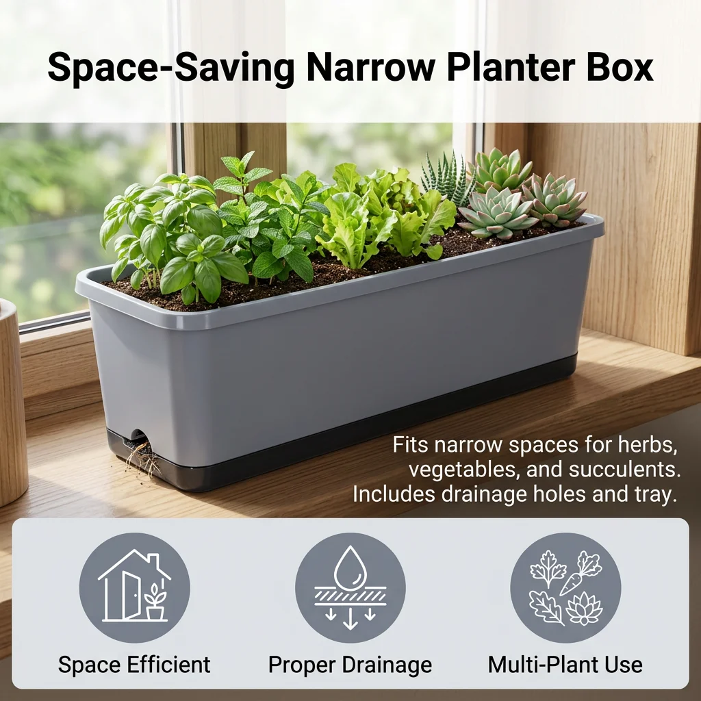 1pc Narrow Window Sill Planter Box Durable PE Plastic Shallow Herb Pot for Kitchen Balcony Garden Counter Shelf Corner Use