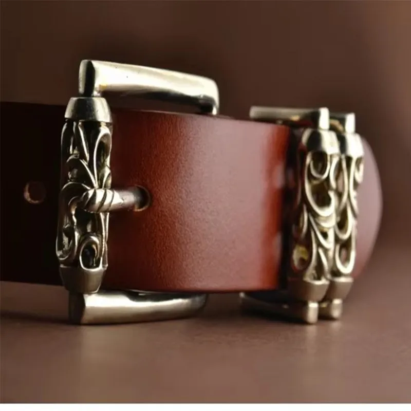 2parts/set Solid Flower embossed Men\'s Solid Copper White copper Brass White copper Belt Buckle DIY Handmade Leather Craft for