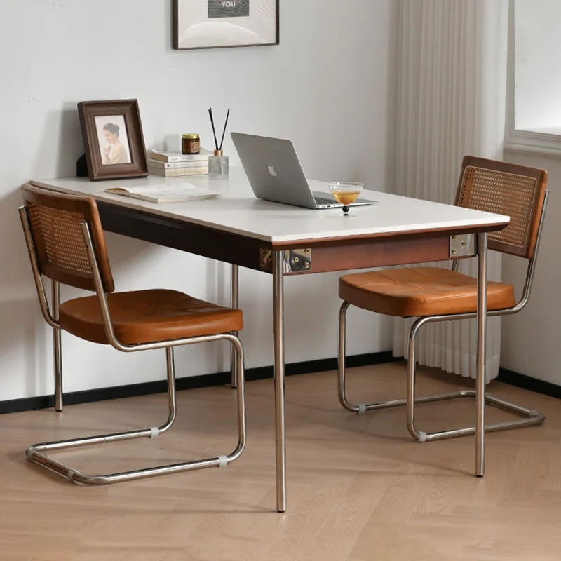 

Retro Nordic Home Rectangular Dining Table with Stainless Steel Leg Rock Slab Kitchen Dinner Table Modern Dining Room Table Sets