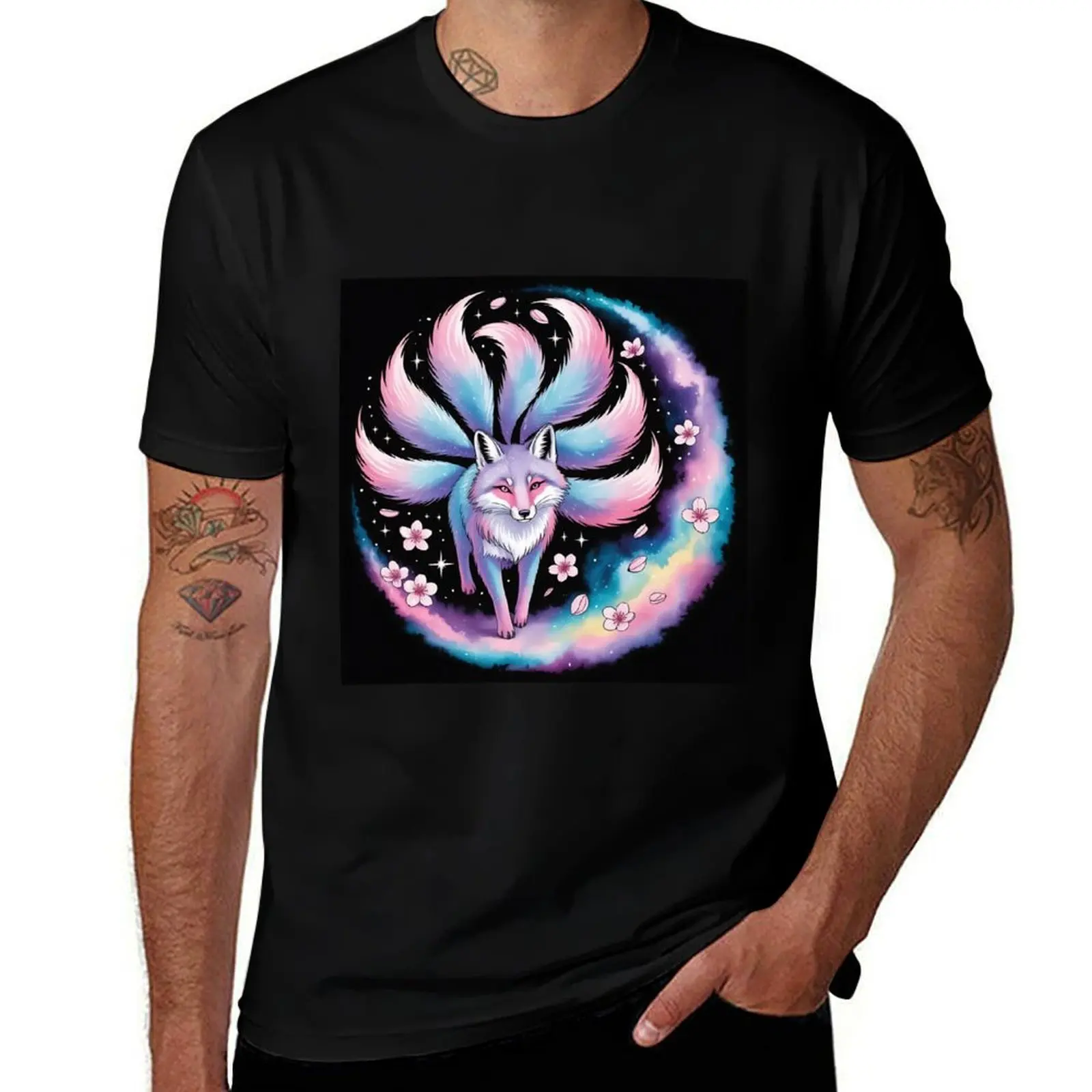 

Nine-Tailed Kitsune - Galaxy Fox Spirit Art T-Shirt animal prinfor boys clothes boys whites men t shirts