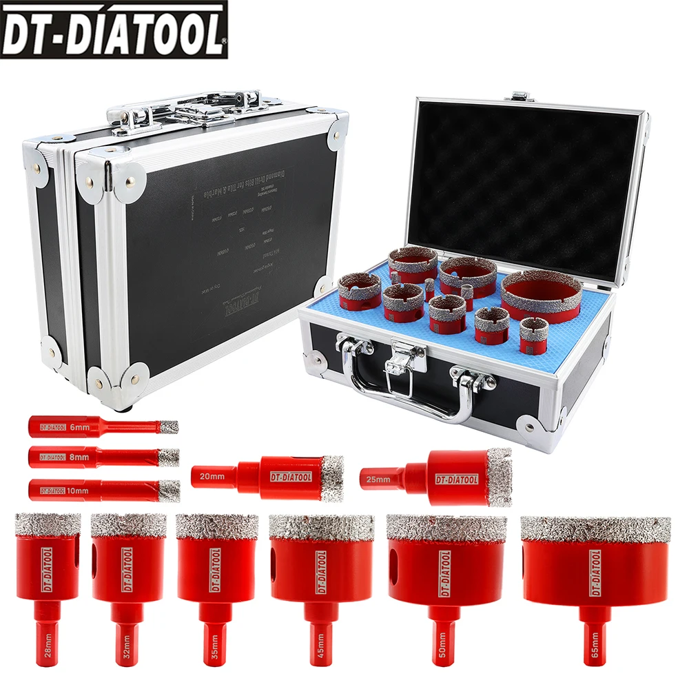 

DT-DIATOOL 11pcs set Diamond Drilling Bits Kit Triangle Shank Hole Saw for Marble Granite Porcelain Tile Core Bit Tool Kit