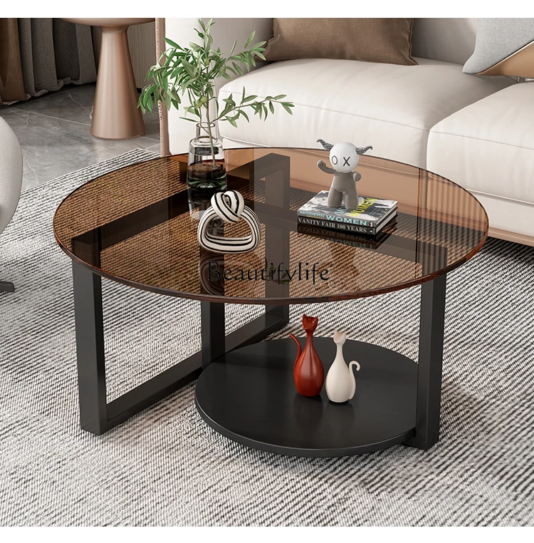 Living Room Home Small Apartment Balcony Simple Coffee Table Bedroom Creative Glass Small round Table