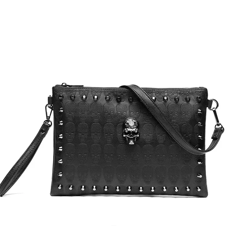 Korean Style Ghost Clutches Men Fashion Rivet Handbags Men Clutch with Shoulder Strap Multifunction Crossbody Bag Male Hand Bag