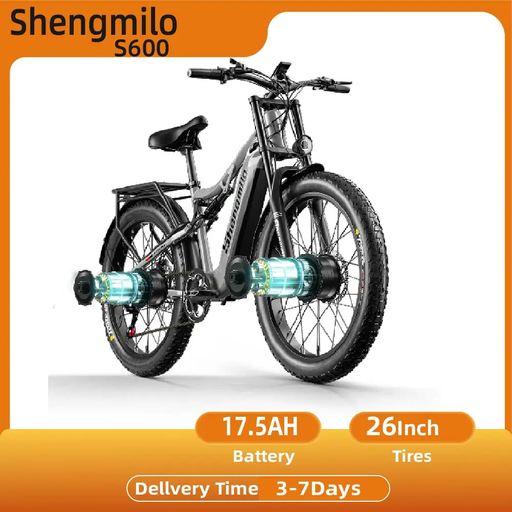 Shengmilo S600 Erwachsenen-Elektrofahrrad Herren E-Mountainbike mit Zwei Motoren, 48V840WH Akku, 26' Fatbike-Reifen Elektrofahrrad