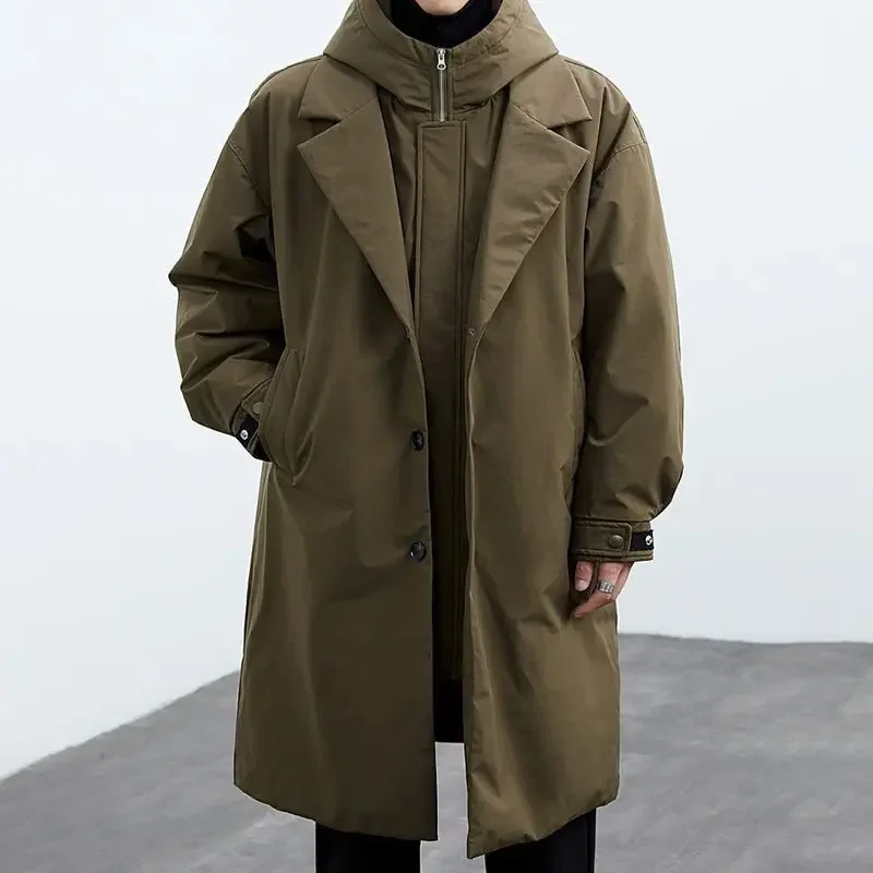 Veste à capuche mi-longue rembourrée en coton pour homme, manteau chaud et épais, coupe-vent, pour l'extérieur, Style coréen, nouvelle collection hiver 2025
