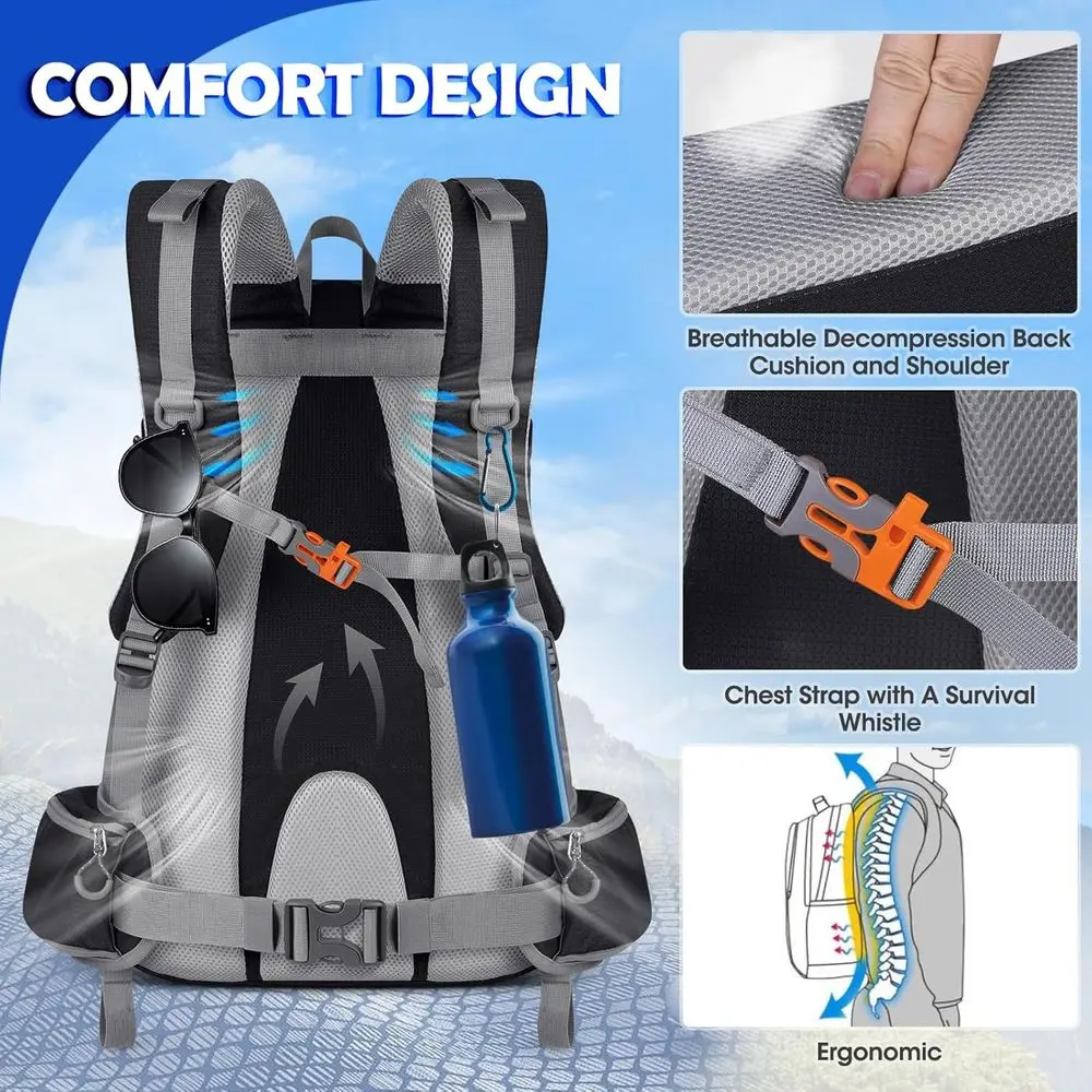 Mochila de senderismo ligera e impermeable para hombres y mujeres, adecuada para acampar, viajes al aire libre y senderismo diurno