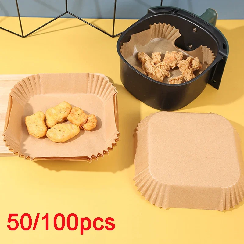 50/100 stücke Back Matte Air Friteuse Einweg Papier Pergament Holz Zellstoff Dampfer Käsekuchen Air Friteuse Tablett Airfryer Backen papier Werkzeug