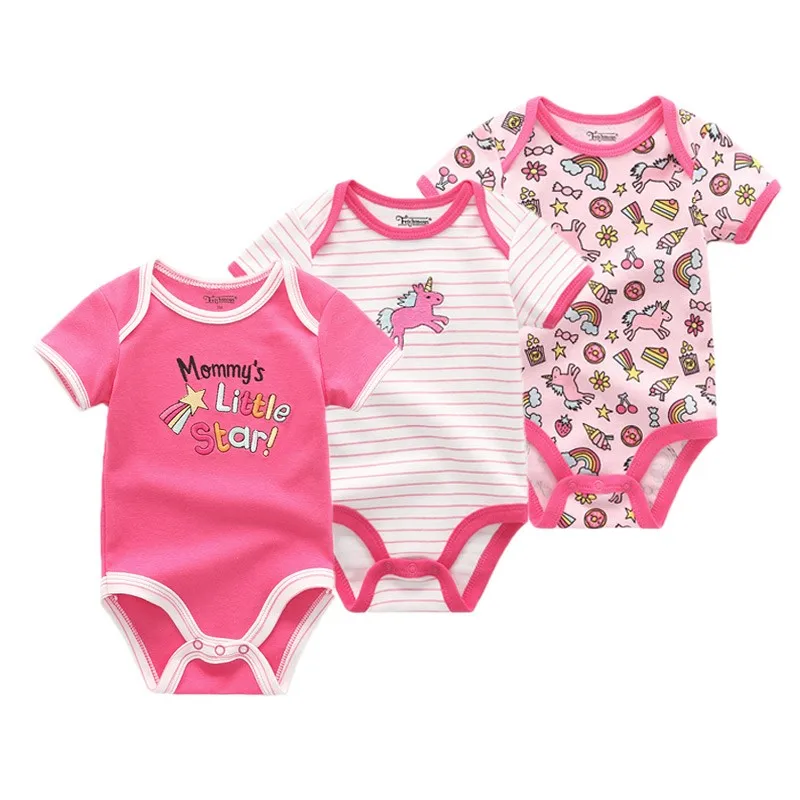 Fetchmous Newborn Baby Girl Clothes 3Pieces Unisex Print Romper Cotton Baby Boy Clothes Short Sleeve 0-12M Summer Cartoon Bebes