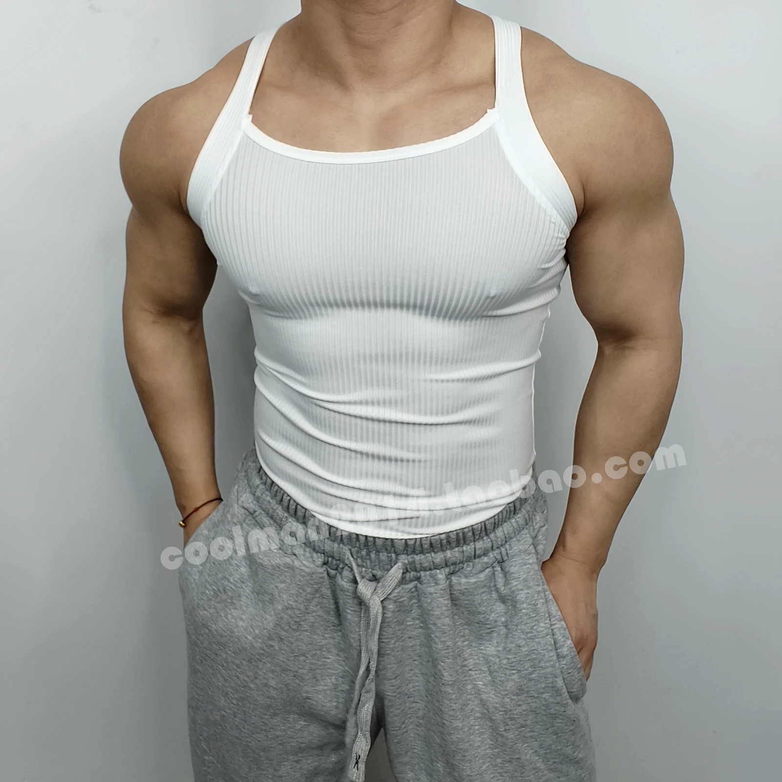 Men's Running Sport T-Shirt Casual Compression Sleeveless Training Top Outdoor Fitness Threaded Vest  Color round Neck