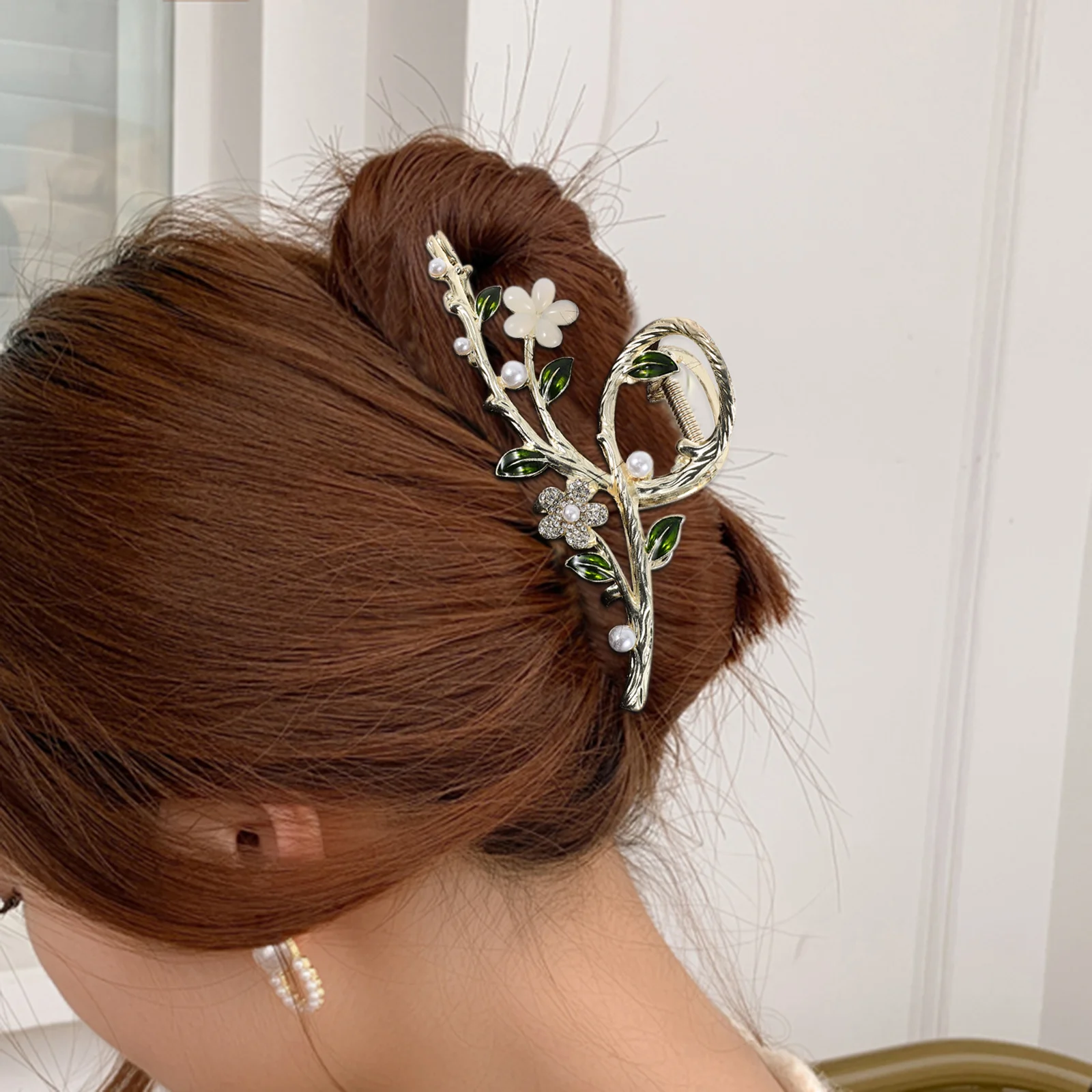 

Cat'S Eye Stone Flower Hair Claw Clip Metal Floral Clamp For Women Non-Slip Vintage Style Lightweight Elegant Hair