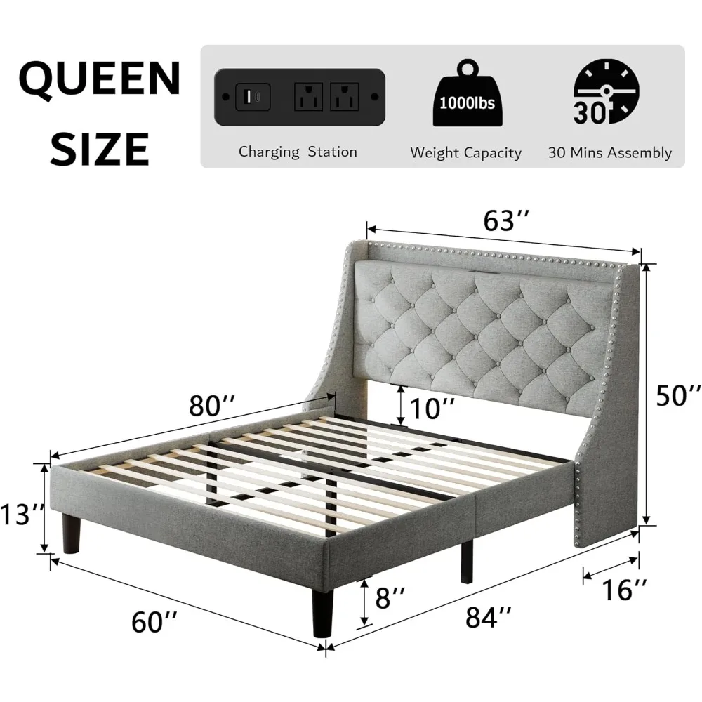 iPormis Queen Bed Frame with 16