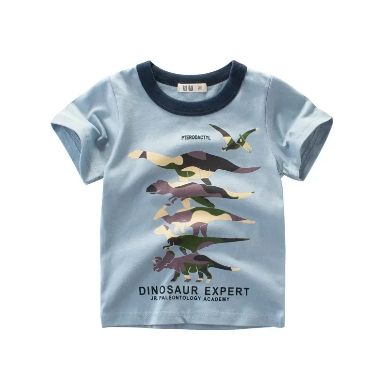 Cartoon Dinosaur Baby Boys T-Shirts 2 3 4 5 7 9 Years Kids Summer Cotton Tees Children Short Sleeves Summer Clothing  9052