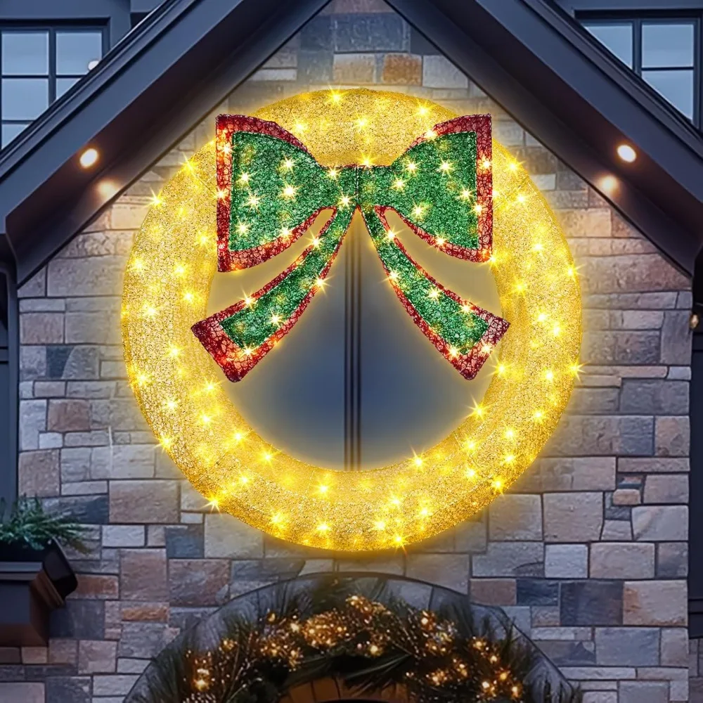 60 Inch Christmas Wreaths Outdoor Large Christmas Wreath with 250 LED Lights Lighted Christmas Wreath 8 Lighting Modes Timer