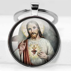 JESUS Picture Religious Keychain Catholic Glass Pendant Keyring Jewelry Keychain Jesus Christian Gifts