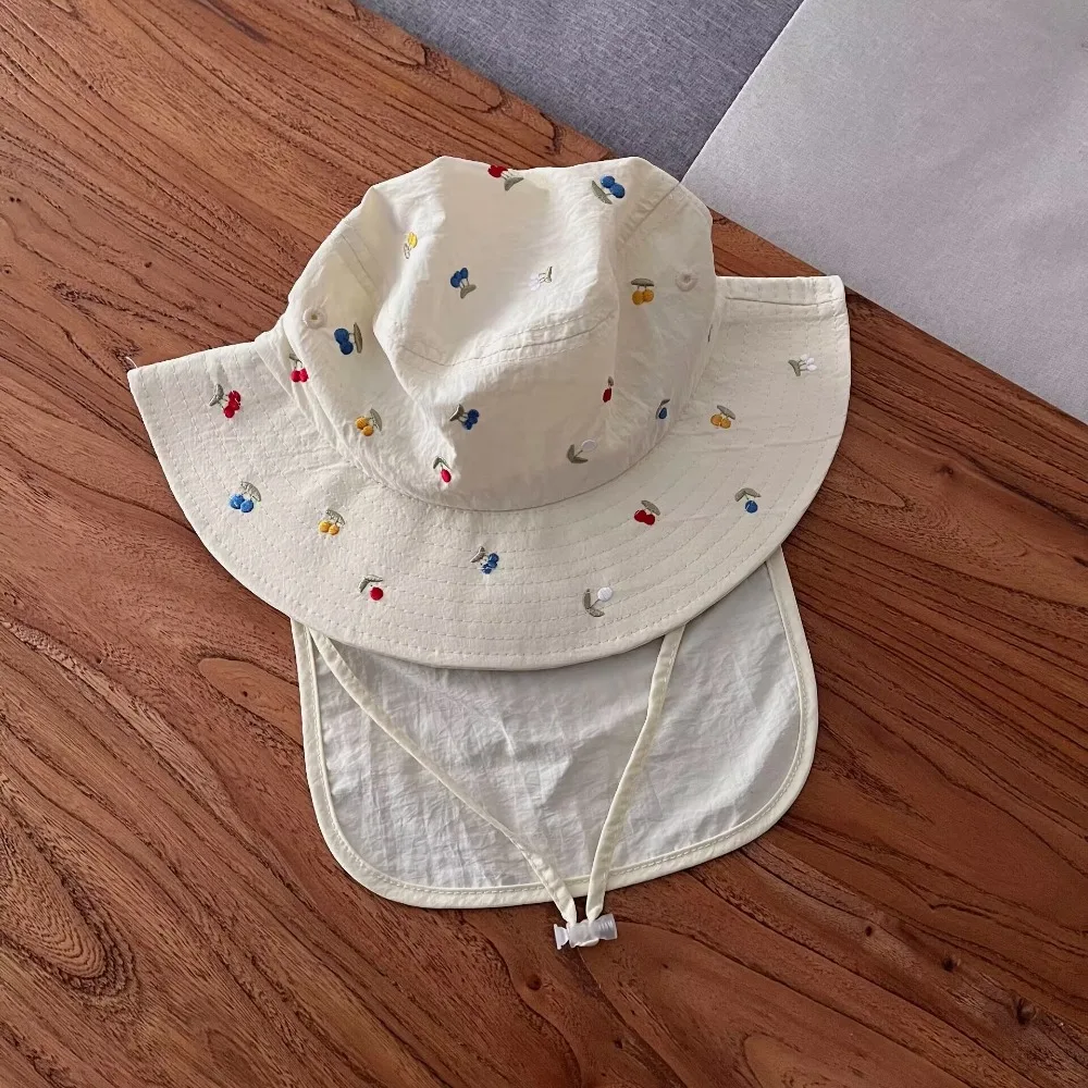 

Summer Embroidery Baby Sun Hat Anti UV Quick-dry Kids Bucket Hat Breathable Neck Protection Children Panama Cap