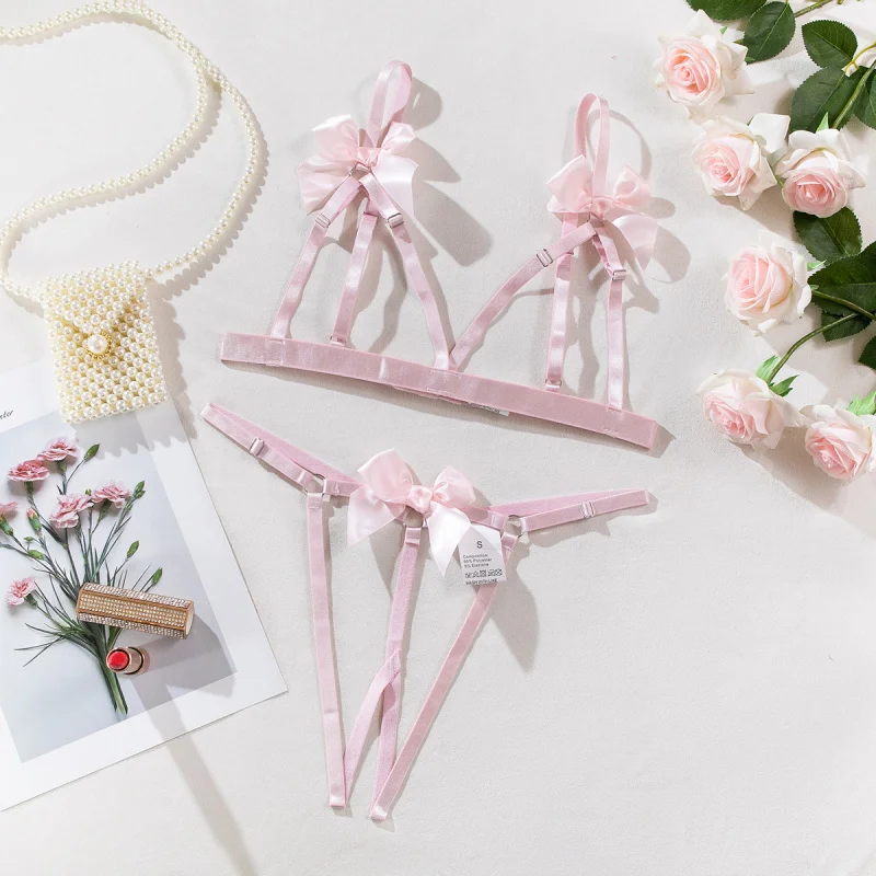 ビキニ ちょう結び カラーブロック 中空 セクシー ランジェリー 2点セット