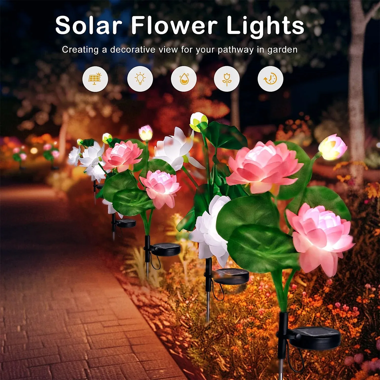 

LED Solar Light Waterproof lotus Solar Flowers Lamp Outdoor Decorative for Garden Yard Lawn Path Lighting Holiday Wedding Decor
