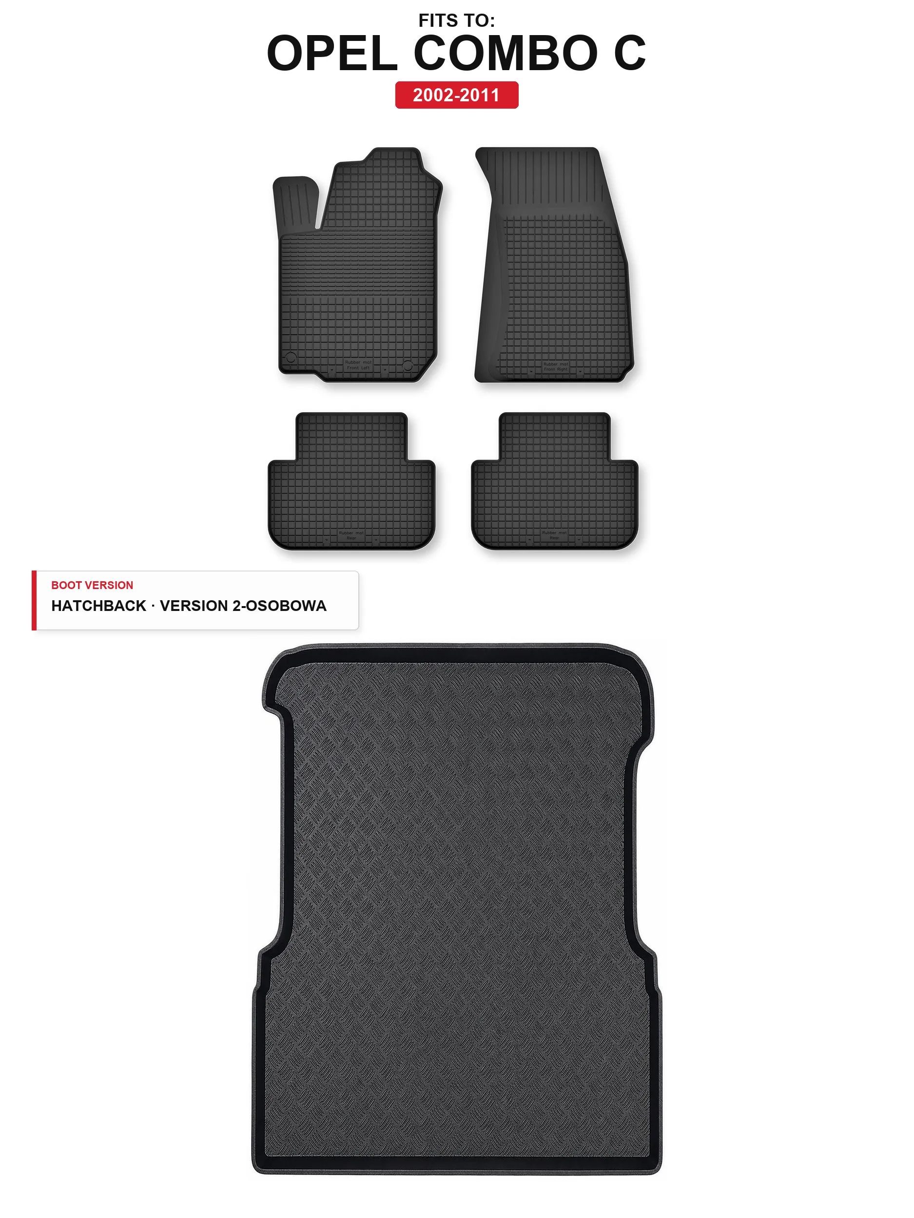 Bekermatten + kofferbakmat voor: Opel Combo C 2002-2011 3 El.