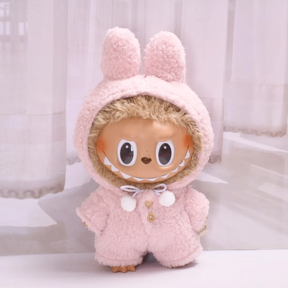 Vêtements pour poupée Labubu de 38 cm, combinaison à capuche rose et moelleuse à oreilles de lapin, accessoires pour poupées, jeu de rôle, jeu de maison, cadeau, jouets