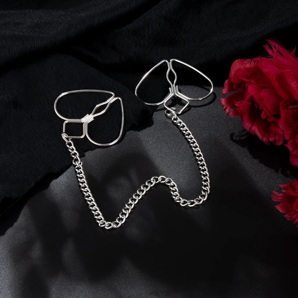 Sex Heart Nipple Clamps With Chain Sex BDSM Bondage Toy Adjustable Body Clamps For Women And Couples