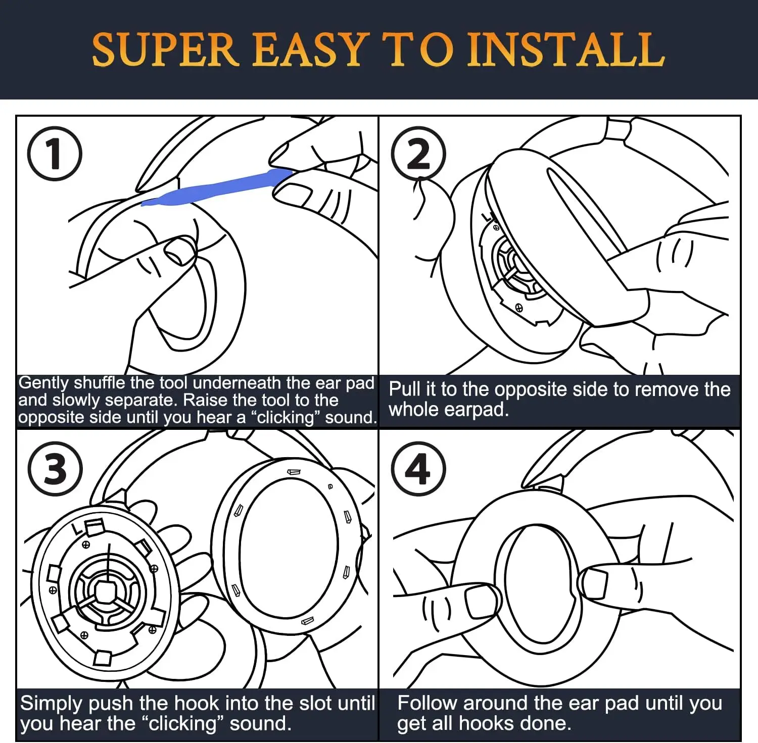 Easy Install Snap On Headband & Earpads for Sony WH-XB910N Headphone Headband Ear Cushion Cover Pad WH XB910N XB910 Headstrap