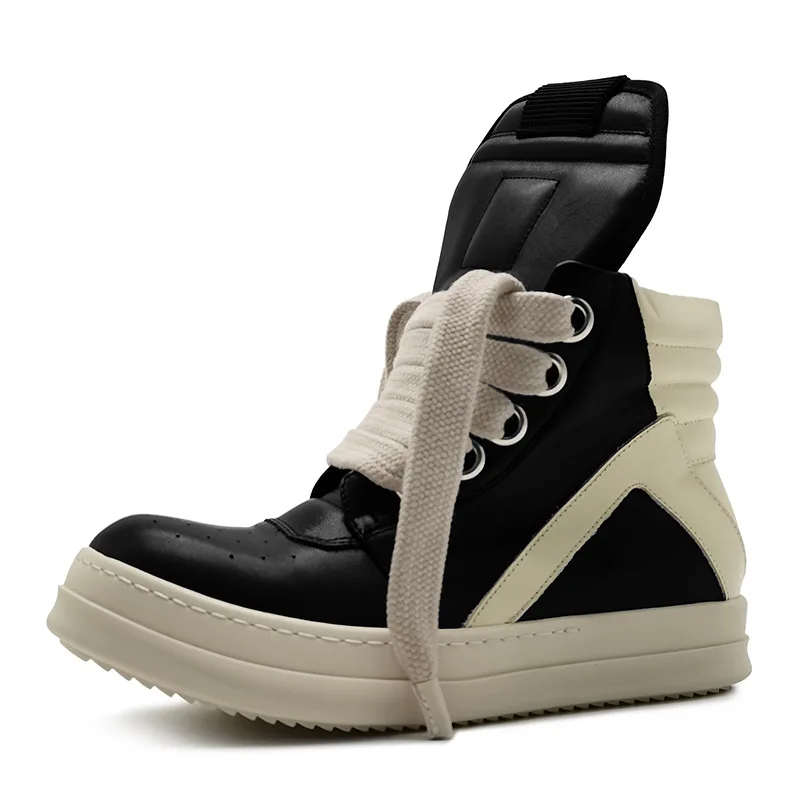 Men Cross Strappy Ankle Boots Sneakers, Genuine Leather Zipper Height Increasing Shoes with Wide Cotton Laces, Original Design