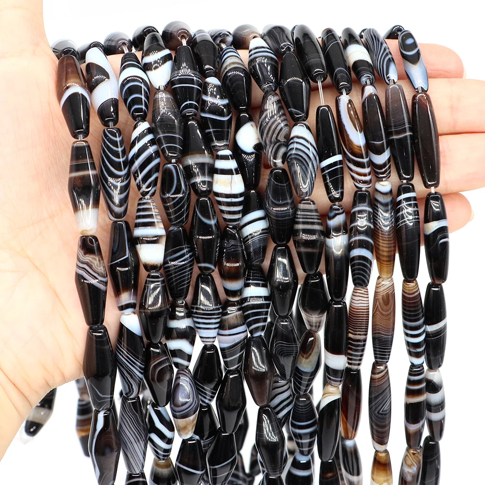 

Black Striped Agate Rice Beads Natural Stones Healing Crystal Gems Evil Eye Agate Beads for Jewelry Making DIY Bracelet Necklace
