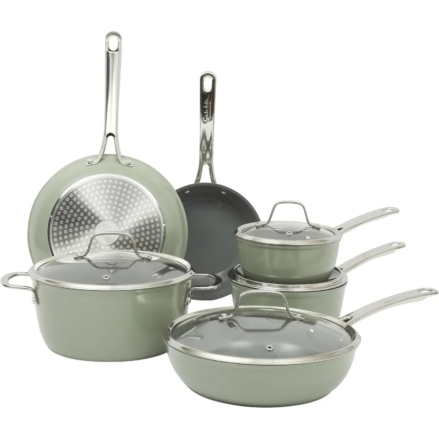 

Kitchen Essentials Cool Commune Hard Anodized 10 Piece PFA Free Ceramic NonStick Interior Forged Durable Aluminum Pots and Pans