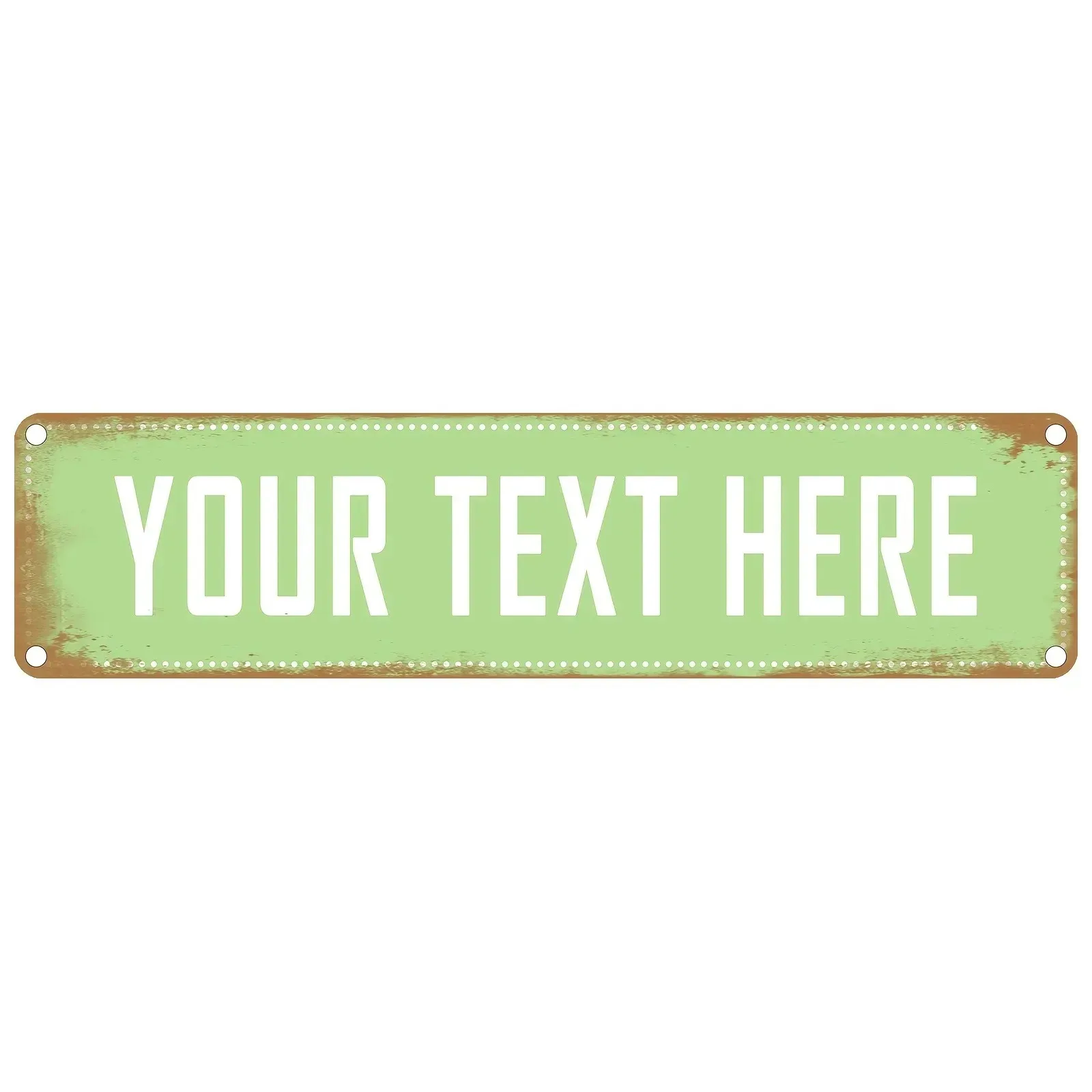[2D Flat] Weatherproof Retro Riveted Light Green Aged Aluminum Plaque 40x10cm, Custom Personalized Text Vintage Rust Style Wall