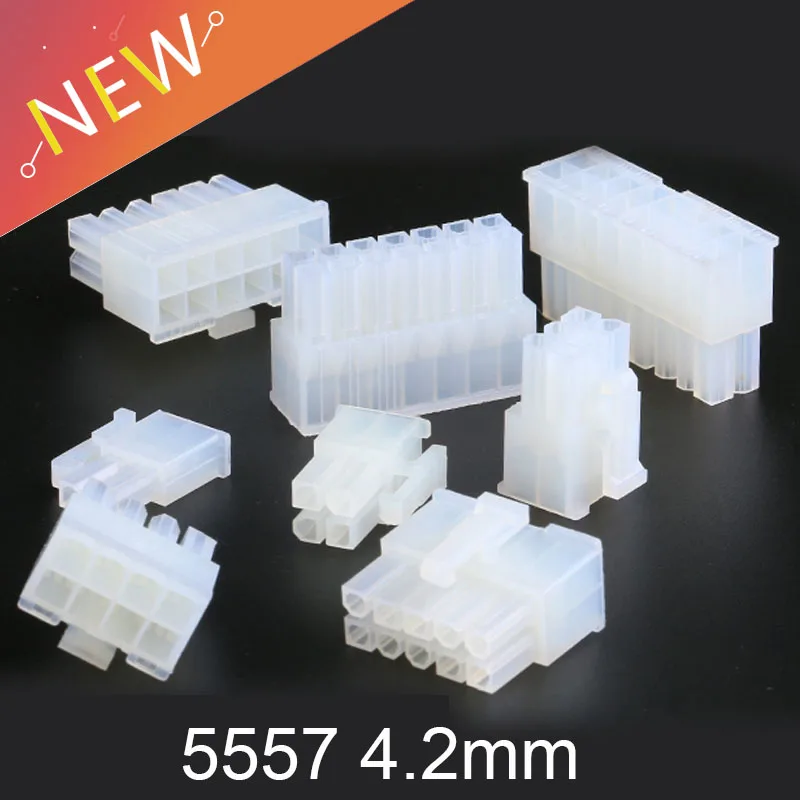 20Pcs 5557 4.2mm 2P 4P 6P 8P 10P 12P 14P 16P-24Pin White Male Plug Plastic Shell For Car Computer Power Connectors Housing