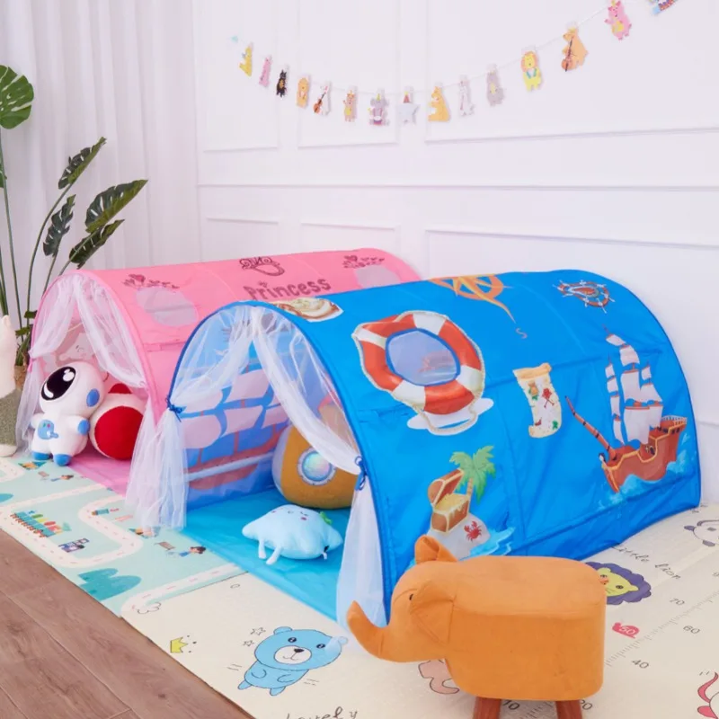 Casa de juegos divertida con cúpula 2 en 1, tienda interior portátil para niños con patrones de carritos de princesa y mundo marino, decoraciones para habitación infantil
