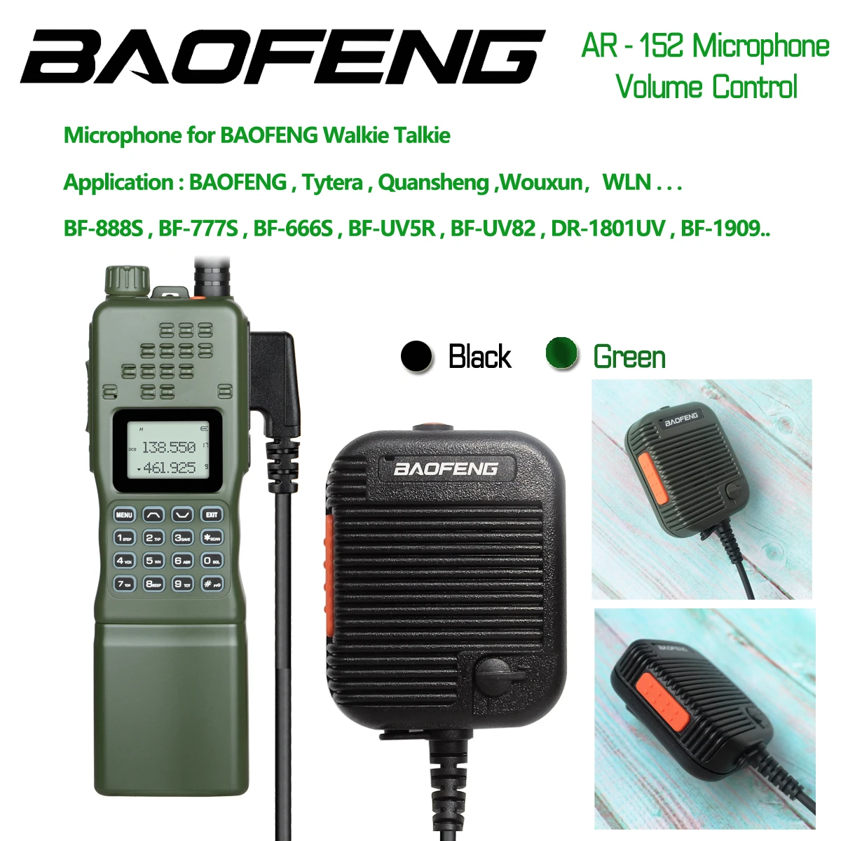 

Baofeng AR-152 Tactical Speaker Mic Shoulder Microphone Volume Adjustable For AR152 UV-5R UV-S9 UV-13 PRO Walkie Talkie 2Pin K